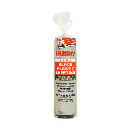 HUSKY 10' x 25' Black Husky 3.5-Mil Low Density Plastic Sheeting 351025B